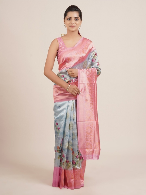 

Pothys Blue Printed Jute Silk Saree