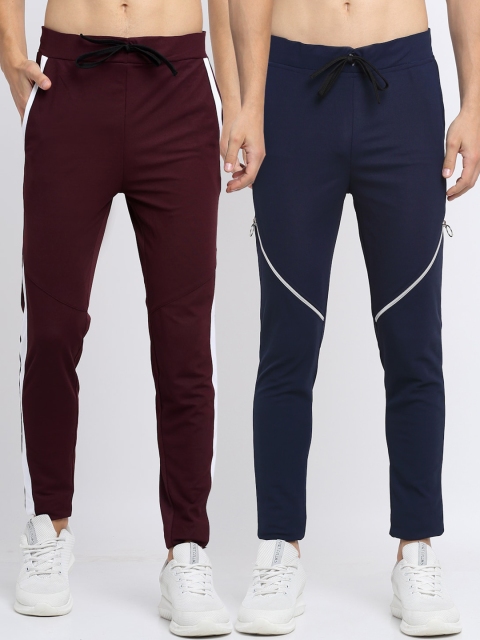 

NEUDIS Men Pack Of 2 Solid Slim-Fit Track Pants, Maroon