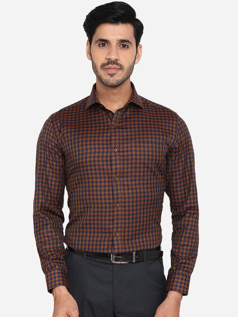 

Greenfibre Men Brown & Blue Slim Fit Checked Formal Shirt