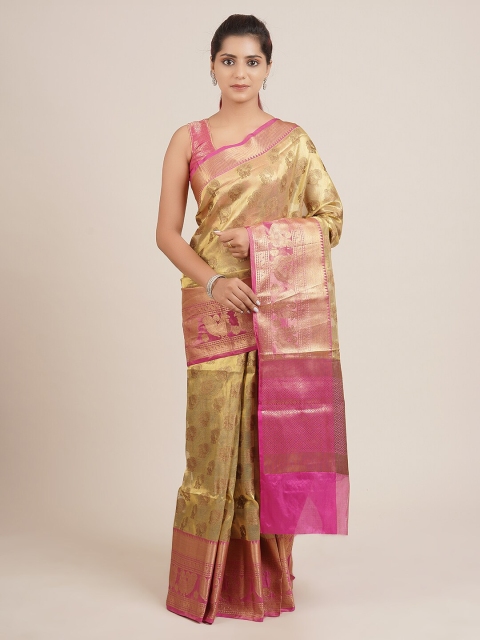 

Pothys Gold-Coloured & Pink Jute Silk Woven Design Saree