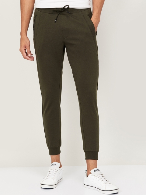 

Fame Forever by Lifestyle Men Olive Green Solid Cotton Slim-Fit Joggers