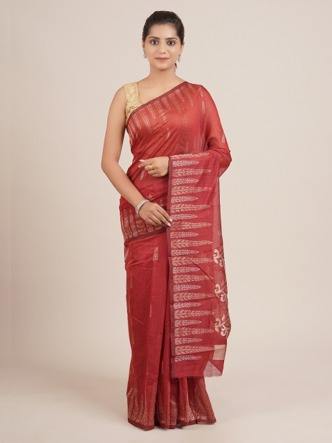 

Pothys Maroon & Gold-Toned Jute Silk Woven Design Saree