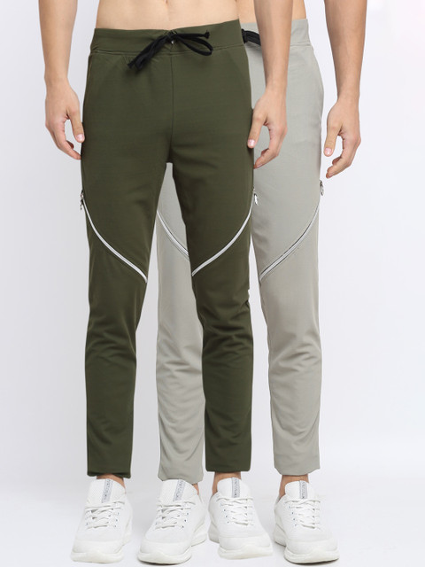 

NEUDIS Men Pack Of 2 Solid Slim-Fit Track Pants, Olive