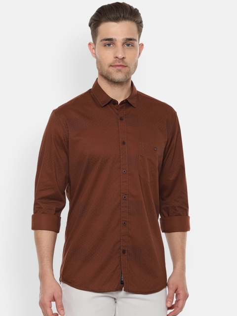 

Louis Philippe Jeans Men Rust Brown Pure Cotton Slim Fit Printed Casual Shirt