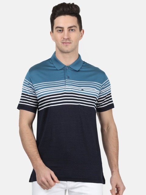 

Monte Carlo Men Blue & White Striped Polo Collar T-shirt