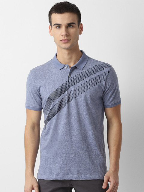 

Louis Philippe Sport Men Blue & Black Pure Cotton Striped Polo Collar T-shirt