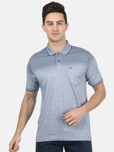 

Monte Carlo Men Blue & Grey Self Design Polo Collar T-shirt