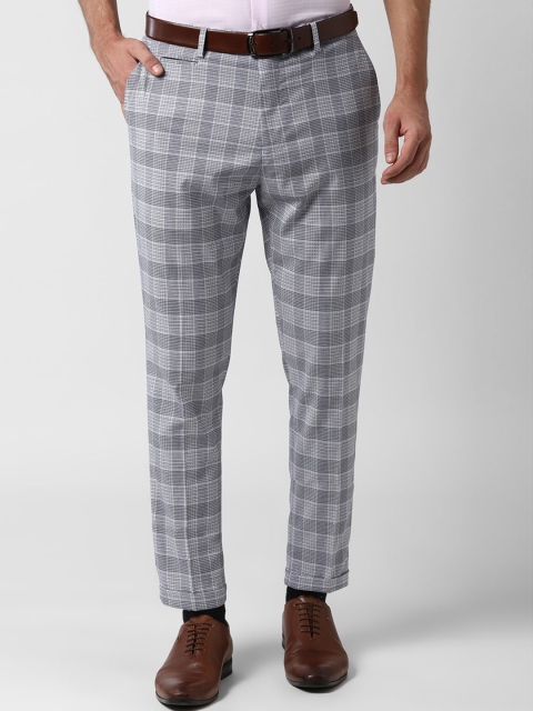 

Peter England Men Grey & Navy Blue Slim Fit Checked Regular Trousers