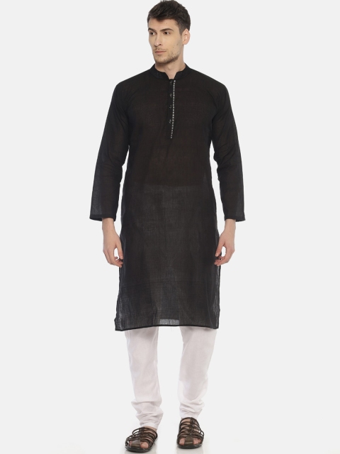 

PAROKSH Men Black Thread Work Handloom Kurta