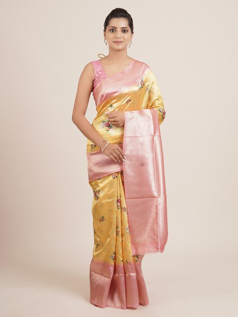 

Pothys Yellow Printed Jute Silk Saree