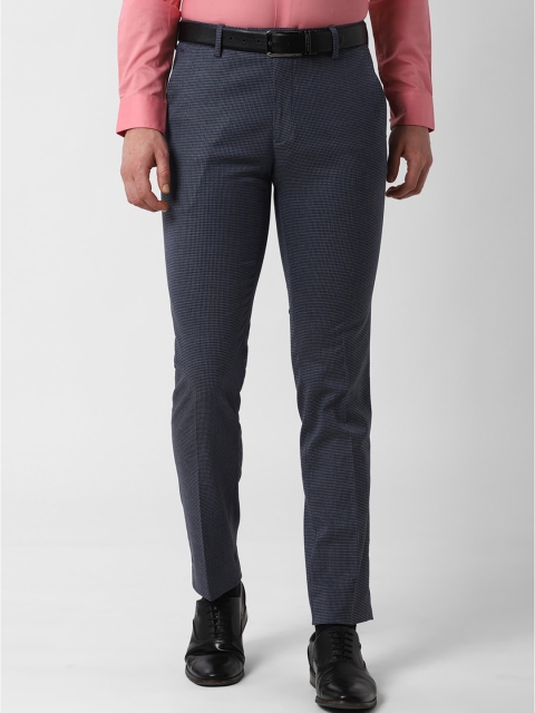 

Peter England Men Navy Blue Slim Fit Self Checked Formal Trousers