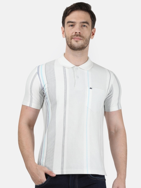 

Monte Carlo Men White & Grey Striped Polo Collar T-shirt