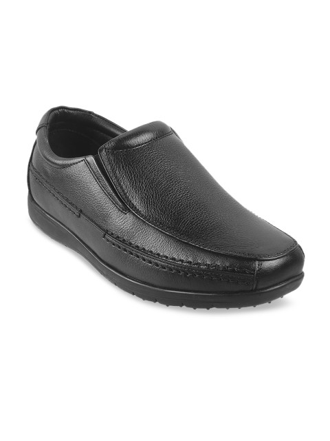 

Mochi Men Black Solid Leather Formal Slip-ons