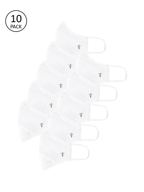 

RAMRAJ COTTON Pack Of 10 White Solid 2-Ply Reusable Woven Cloth Masks