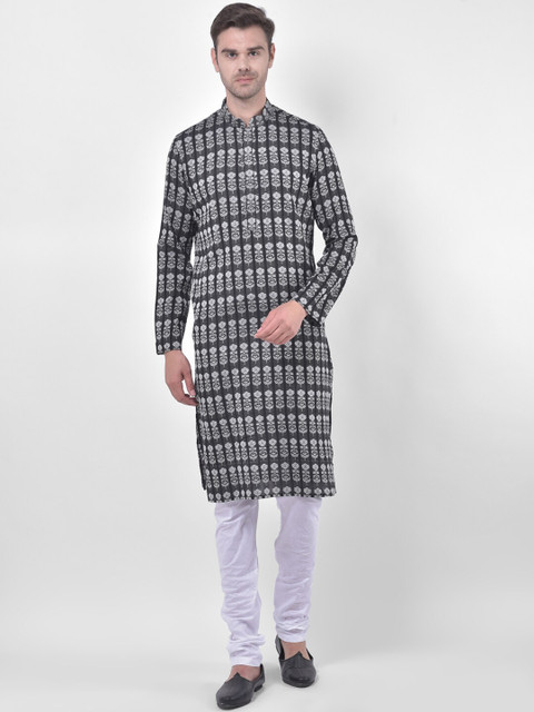 

LAMAAYA Men Black Woven Design Kurta