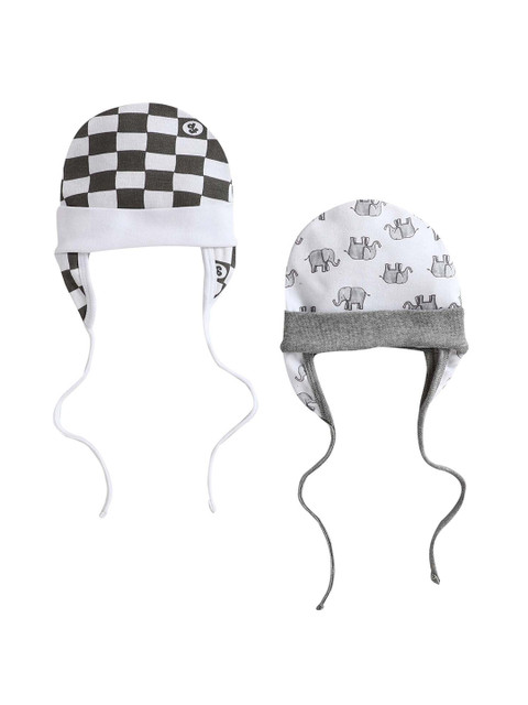 

BUMZEE Kids White & Black Set of 2 Printed Beanie
