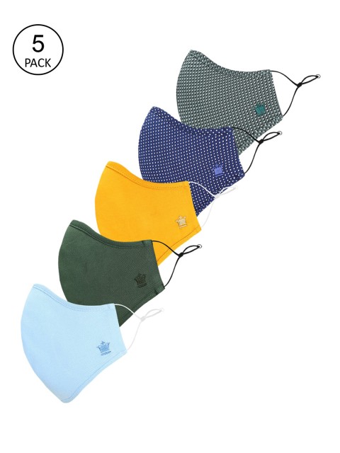 

Louis Philippe Men Pack Of 5 Assorted 3-Ply Cotton Reusable Cloth Outdoor Face Masks