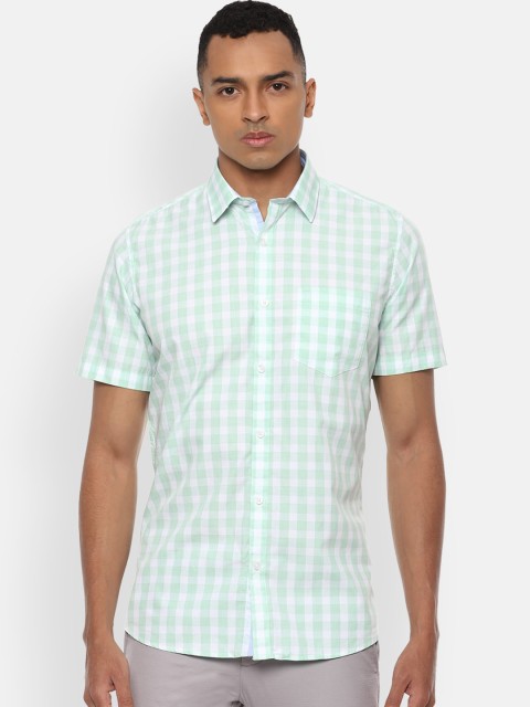 

Van Heusen Sport Men Green & White Pure Cotton Slim Fit Checked Casual Shirt