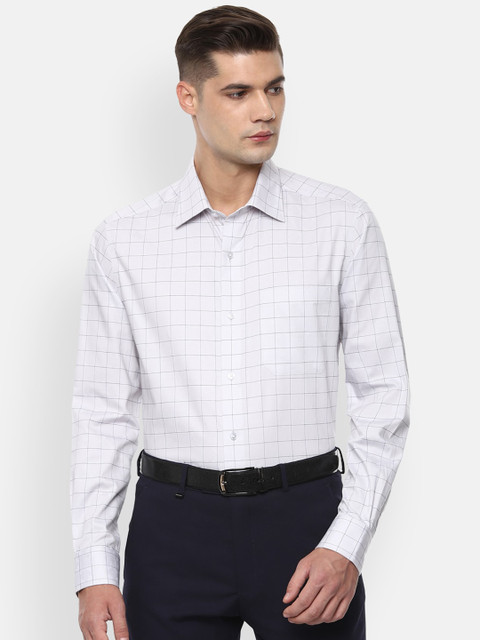 

Louis Philippe Men White & Navy Blue Pure Cotton Regular Fit Checked Formal Shirt