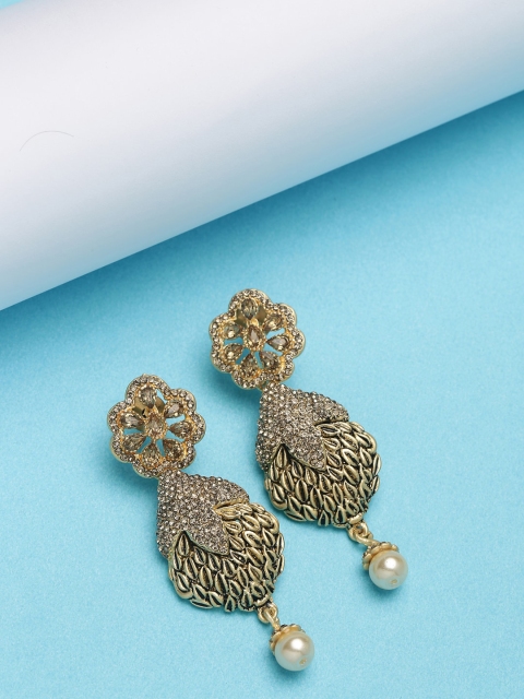 

PANASH Gold-Plated CZ Studded Contemporary Drop Earrings