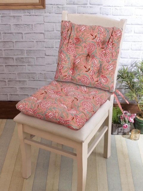 

Rajasthan Decor Set Of 2 Peach-Color & White Floral Printed Cotton Chair Pads