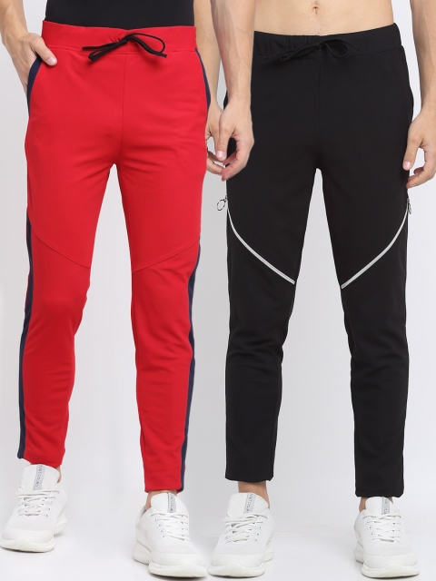 

NEUDIS Men Pack Of 2 Solid Slim-Fit Track Pants, Red