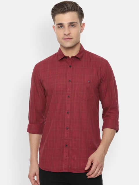 

Louis Philippe Jeans Men Red Pure Cotton Slim Fit Checked Casual Shirt