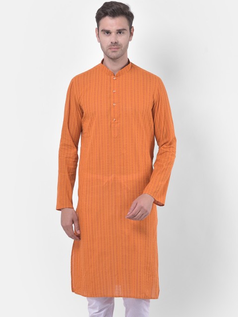 

LAMAAYA Men Orange Striped Kurta