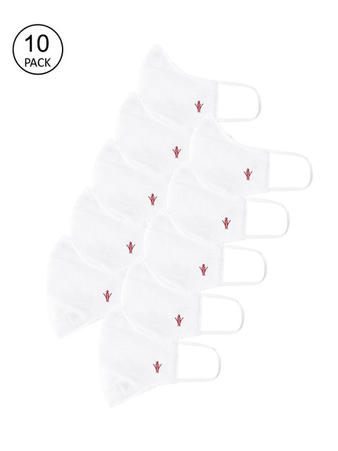 

RAMRAJ COTTON Pack Of 10 White Solid 2-Ply Reusable Woven Cloth Masks