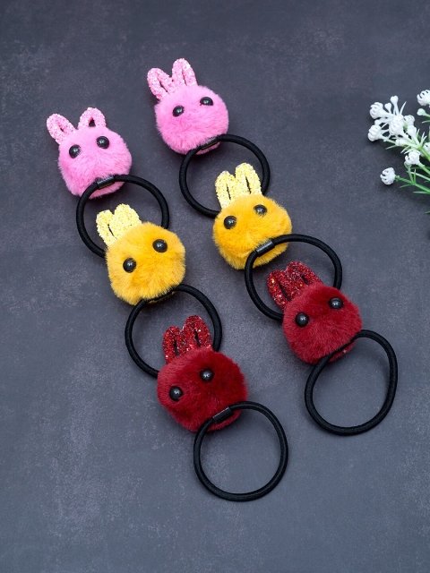 

Golden Peacock Girls Pink & Yellow Set of 6 Fur Ponytail Holders