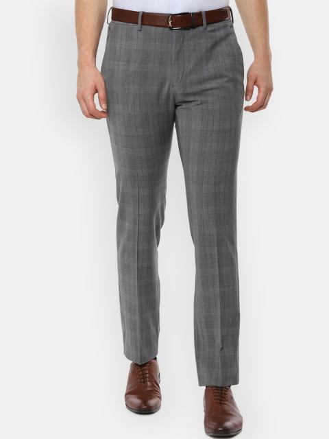 

Louis Philippe Men Grey Slim Fit Checked Formal Trousers