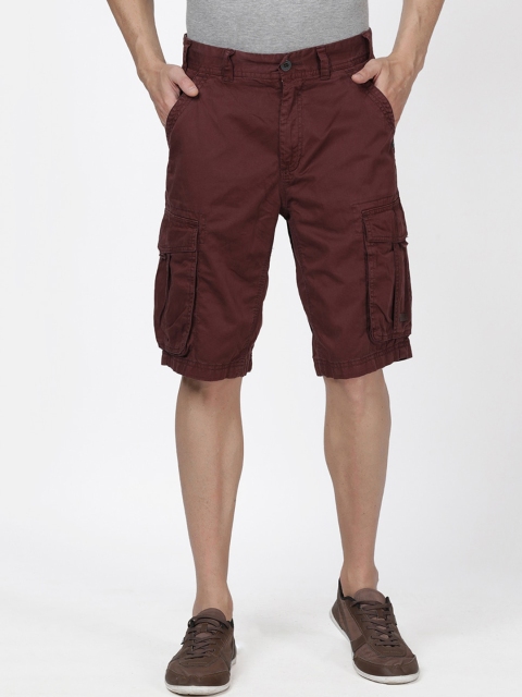 

t-base Men Burgundy Solid Regular Fit Cargo Shorts