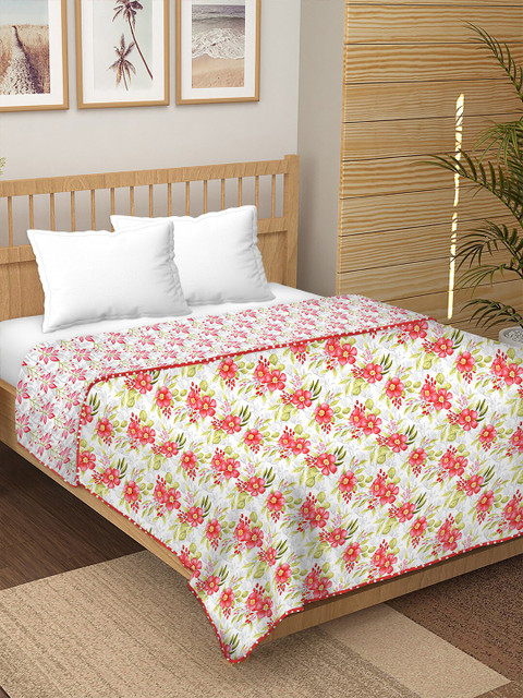 

BELLA CASA White & Pink Floral AC Room 180 GSM Double Bed Dohar