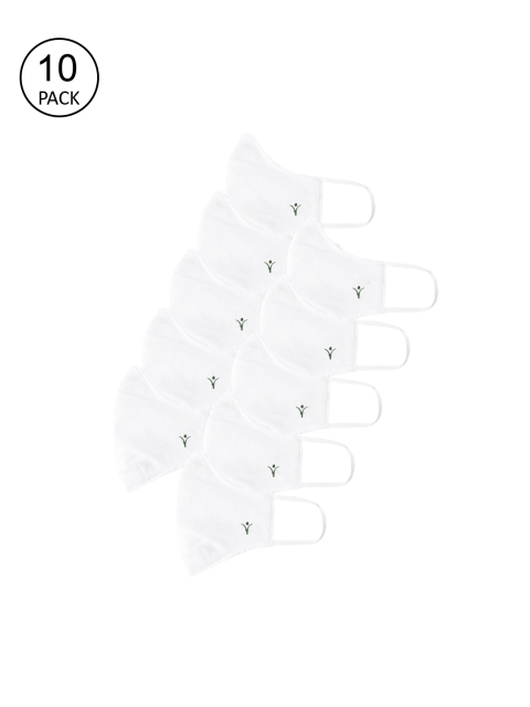 

RAMRAJ COTTON Pack Of 10 White Solid 2-Ply Reusable Woven Cloth Masks