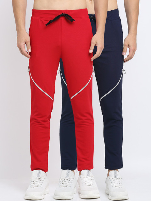 

NEUDIS Men Pack Of 2 Solid Slim-Fit Track Pants, Red