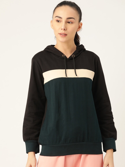 

Laabha Women Green & Black Colourblocked Hooded Sweatshirt