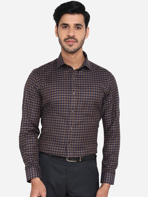 

Greenfibre Men Blue & Beige Slim Fit Checked Formal Shirt