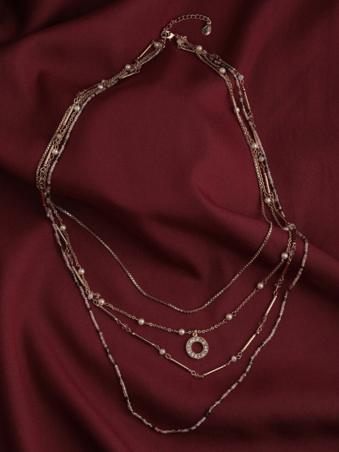 

Accessorize Gold-Toned & White Brass Gold-Plated Layered Necklace