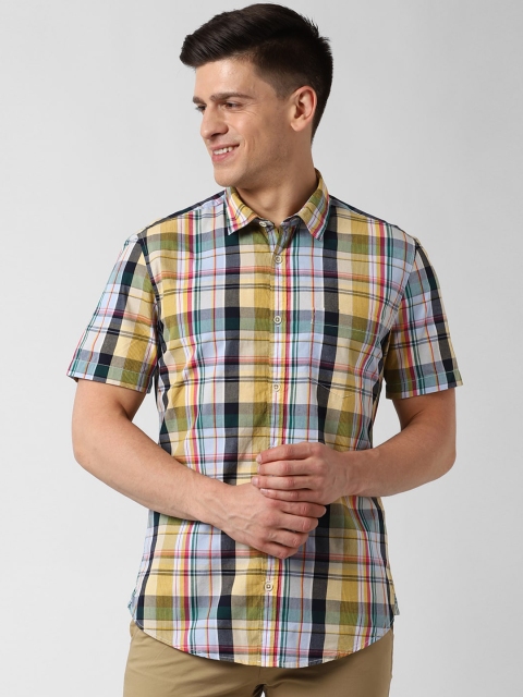 

Peter England Casuals Men Yellow & Blue Slim Fit Checked Casual Shirt