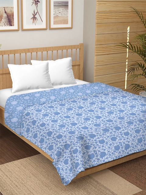 

BELLA CASA Blue Floral AC Room 180 GSM Double Bed Dohar