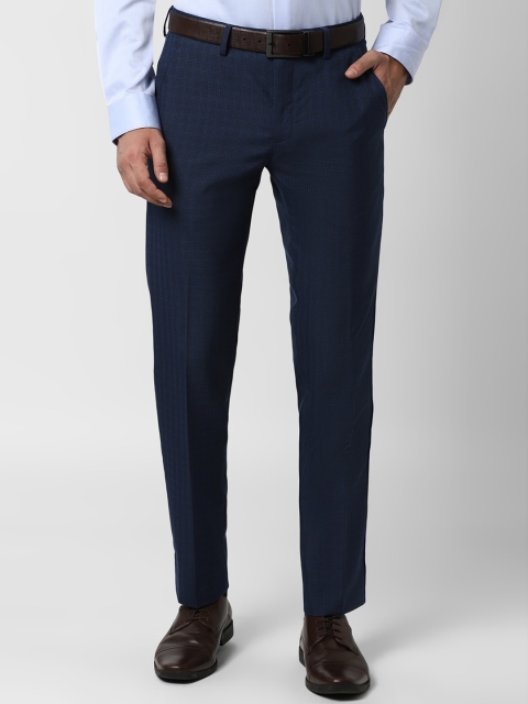 

Peter England Men Navy Blue Slim Fit Checked Formal Trousers