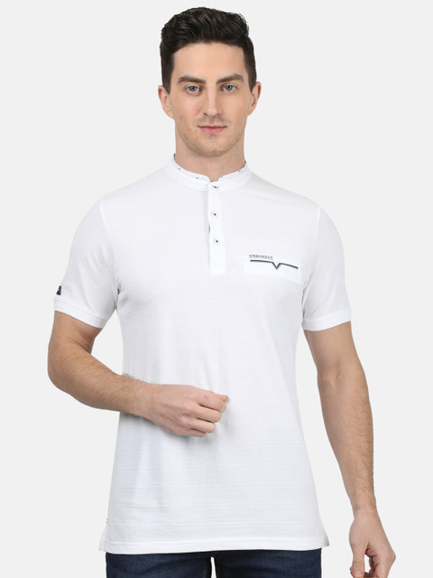 

Monte Carlo Men White Solid Mandarin Collar T-shirt