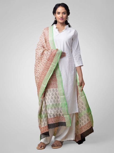 

Unnati Silks Women Cream Printed Pure Handloom Linen Dupatta