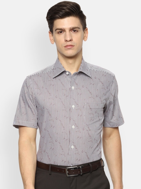 

Louis Philippe Men Off-White & Taupe Pure Cotton Striped Formal Shirt