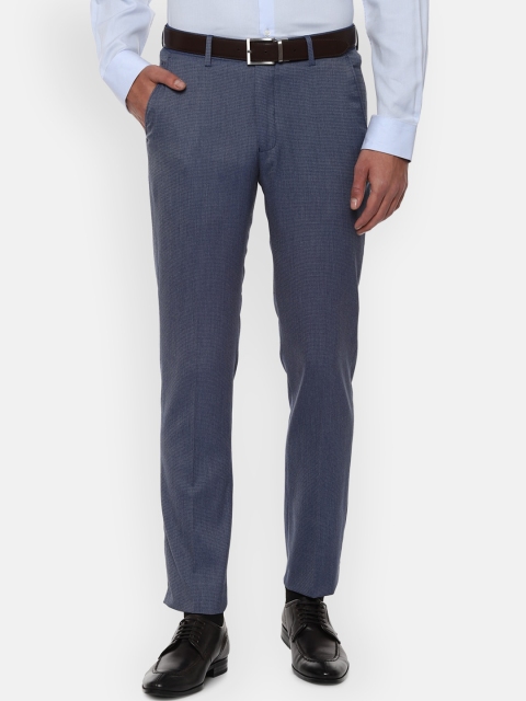 

Louis Philippe Men Blue Slim Fit Textured Formal Trousers