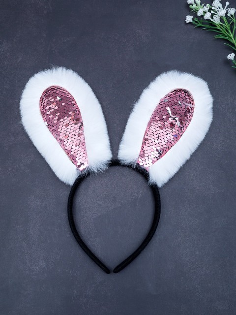 

Golden Peacock Pink Bunny Ear Fur Hairband