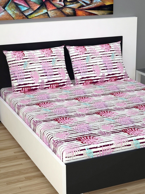 

Divine Casa Pink & White Floral 144 TC Cotton 1 Queen Bedsheet with 2 Pillow Covers