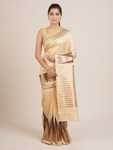 

Pothys Cream-Coloured & Gold-Toned Art Silk Solid Saree