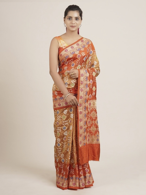 

Pothys Mustard Yellow & Orange Art Silk Printed Saree