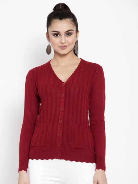

Global Republic Women Maroon Self Design Cardigan Sweater